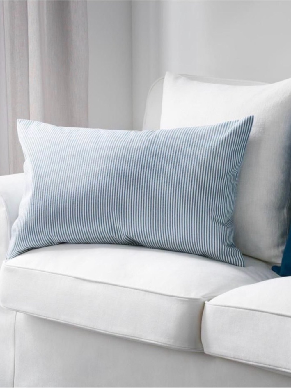 Remvallen Blue and White Striped Lumbar throw Pillow and cover